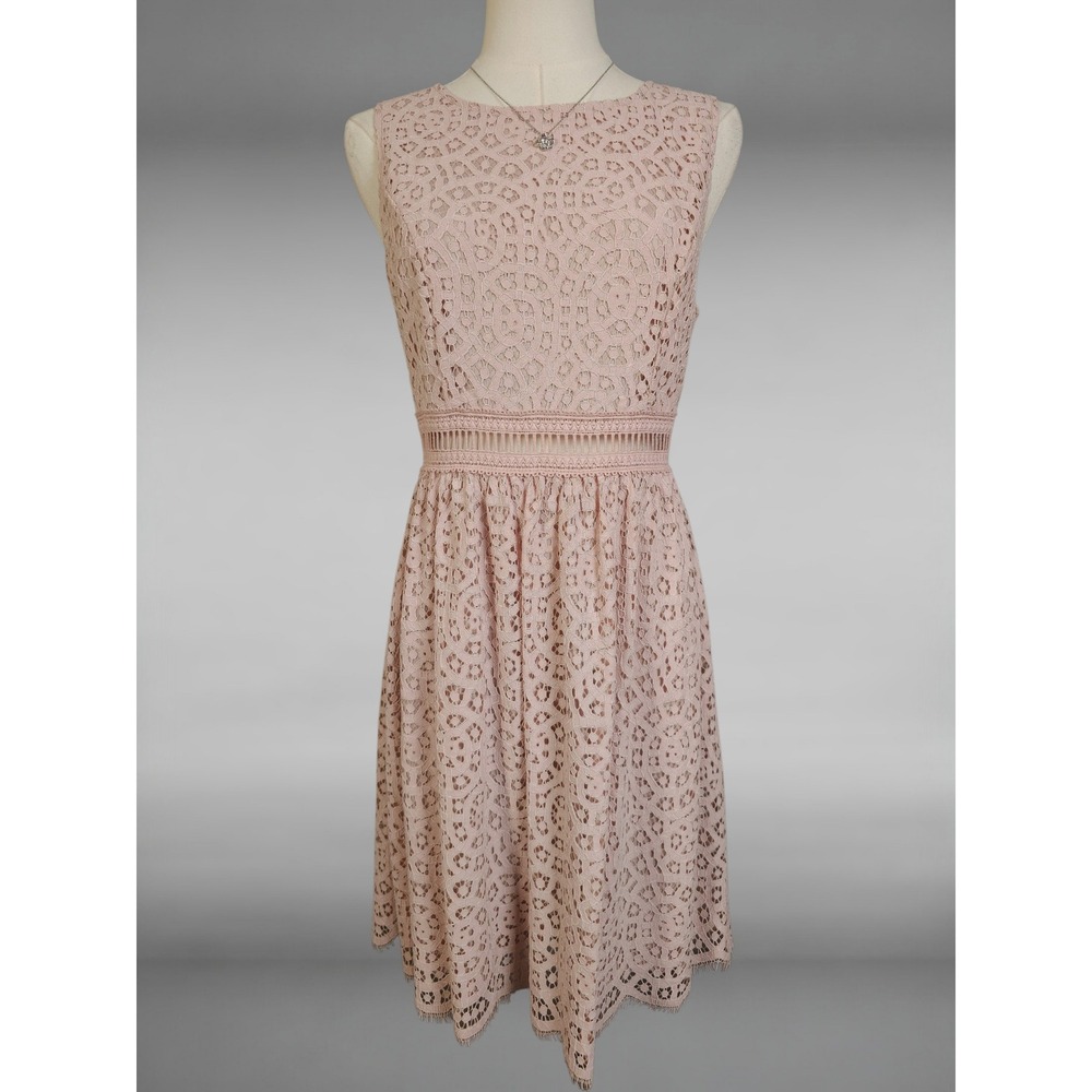 Altar'd State Crochet Lace Cutout Waist Fit Flare Open Back Dress Blush Pink M